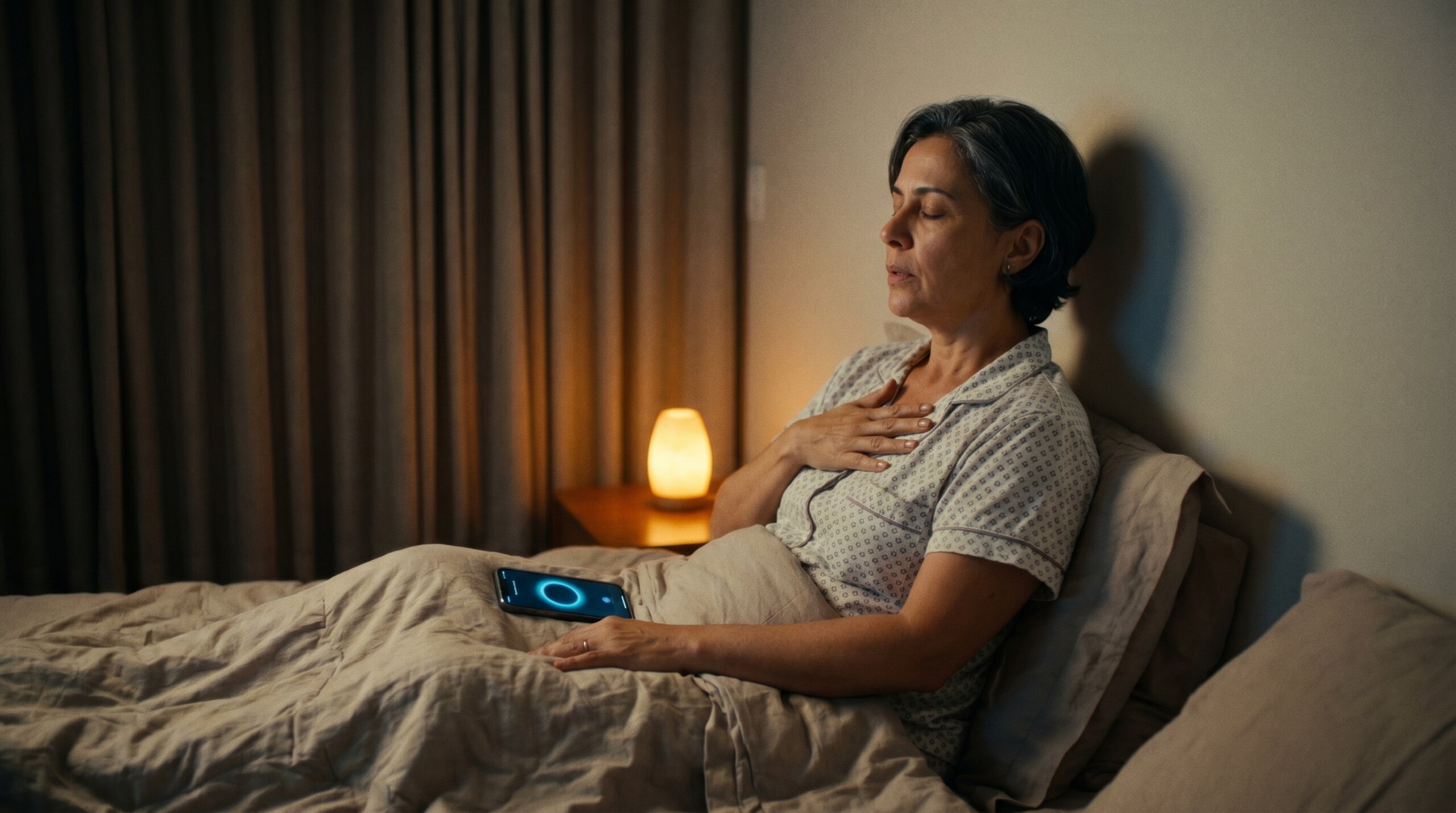 mulher fazendo respiração guiada com app para dormir melhor