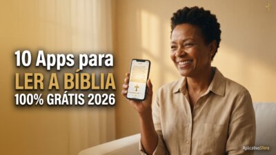 mulher com app para ler a Bíblia grátis Android iPhone 2026